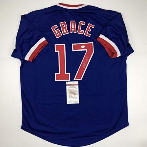 Autografado/assinado Mark Grace Chicago Blue Baseball Jersey JSA COA