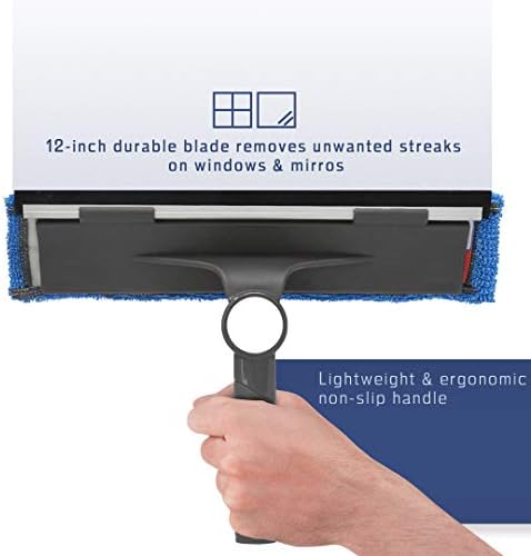 Fayina Premium 2-em-1 Cleaner de janelas com rodo de 12 polegadas Durável e almofada de microfibra, alça de aço inoxidável