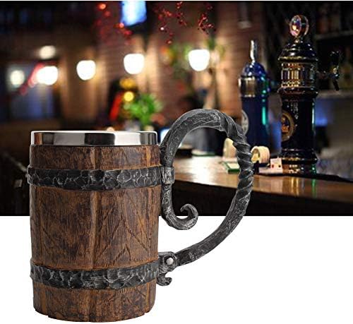 Caneca de cerveja de barril de madeira, bebida em forma de balde com alça, caneca de coquetel de parede dupla em aço inoxidável para