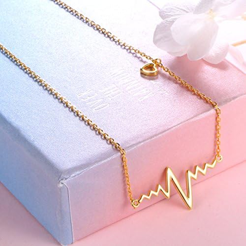 Colar de batimento cardíaco 925 Sterling Silver Ekg Linha de vida fofa do cardio -colar Cardiograma Gift for Women Girls,