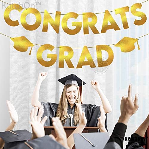 Katchon, Banner de graduação em ouro parabéns - 10 pés, sem bricolage | Parabéns Banner para a turma de decorações de graduação