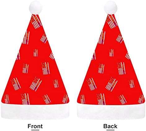 Consciência do autismo bandeira americana chapéu de natal engraçado Papai Noel Hats Plush curto com punhos brancos para suprimentos
