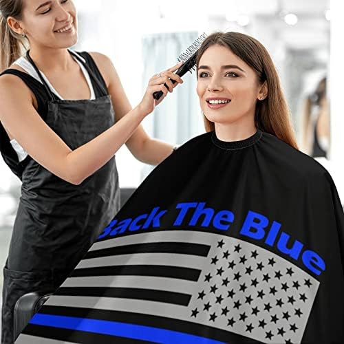 De volta à linha da polícia azul, bandeira dos EUA barbeiro capa profissional corte de cabelo cabeleireiro de avental