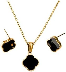 Bello Bee Lucky Four Clover Jewelry Conjunto de jóias de 18k colar de aço inoxidável e brincos de 18k colar de aço inoxidável