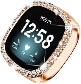 Dabaoza Compatível para Fitbit Sense / Versa 3 Watch Case, Bling Girl Girl Girl Crystal Diamonds PC Protetive Bumper