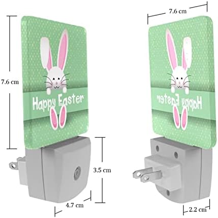 WallDor Cute-Evest-Bunny-on-Polka-Dot-Background Night Light, Dusk Smart To Dawn Sensor Warm White Led Nightlights for Hallway Bedroom