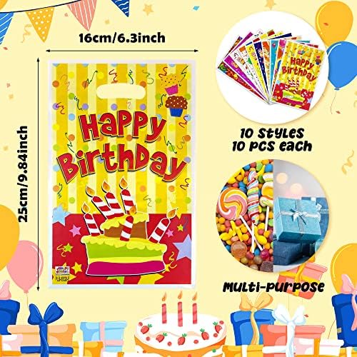 Tostarty 100pcs plástico colorido de feliz aniversário sacos de mercadorias favores de festas Bolsas de brinquedos sacos