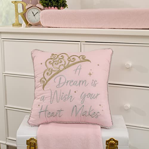 Disney Princess Encantadora Sonhos Rosa e Dourado Coroa Decorativa Pillow com acabamento branco Pom Pom