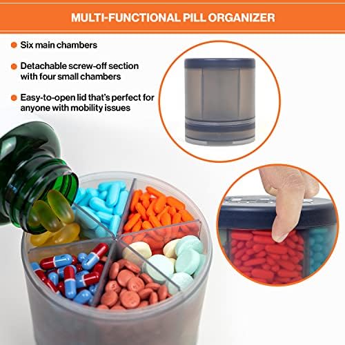Distribuidor de pílula de medicação para suplementos de monstros com 10 compartimentos ajustáveis ​​- garrafa extra grande de comprimidos