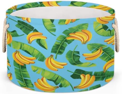 A banana de frutas tropicais deixa grandes cestas redondas para cestas de lavanderia de armazenamento com alças cestas de armazenamento