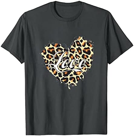 Camisas do Dia dos Namorados para Mulheres 2023 Moda de verão Blusa de manga curta Love Love Heart Print Crewneck Tops soltos