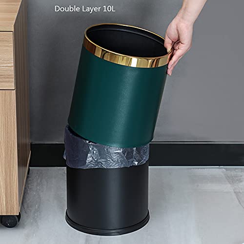 Luxo Metal Waste Bin 10L, lixo de dupla camada pode pu PU Cover cobertura de lixo de lixo de lixo de lixo para o escritório