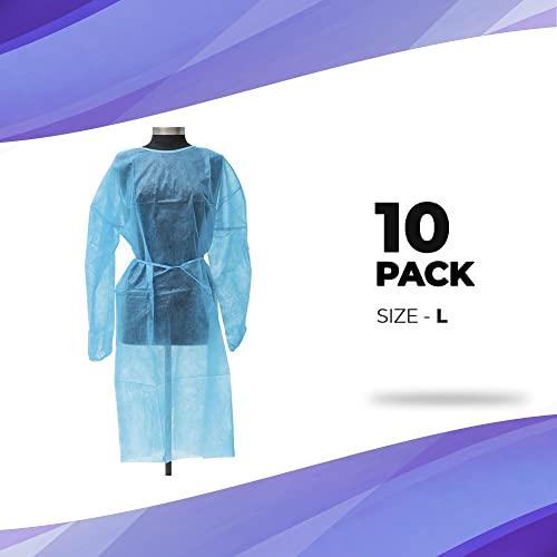 Vestidos de isolamento descartáveis ​​de suprimentos médicos da AMZ, pacote grande de 10 vestidos descartáveis ​​azuis