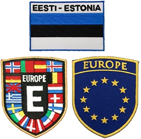 A-One União Européia Bordado Bordado + Patch de Combate da UE + Estonia Patch, emblema de bandeira patriótica, Ferro em