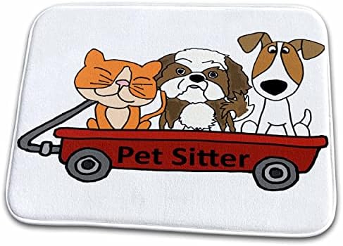 3drose engraçado cães de animais de estimação gato shih tzu e jack russell em vermelho. - tapetes de secagem de pratos