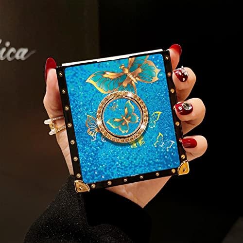 Para Samsung Galaxy Z Flip 4 5G Caso: Meninas Mulheres da moda Tampa de padrões de borboleta azul com anel Caixa protetora à prova