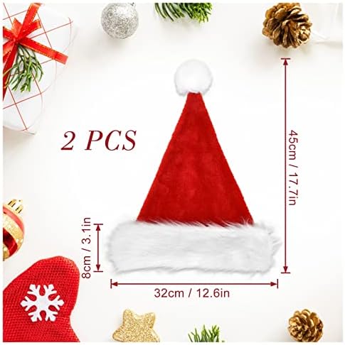WishLotus Christmas Hat, 2pc Red Velvet Xmas Holiday Hats for Adults Unissex Santa Hats com macio macio para decoração de Natal