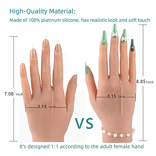 Yeefairy Silicone Practice Hand para unhas de acrílico, mannequim realista de mãos com pregos de 528pcs, mão falsa flexível dobrável