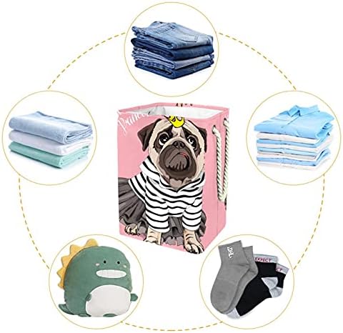 Indicultor pug cão princesa rosa grande lavanderia cesto cesto de roupas colapsíveis à prova d'água para organizador de brinquedos