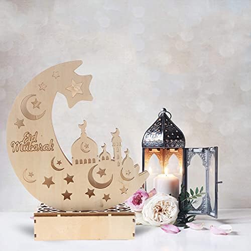 Lua de madeira LED LUZ EID MUBARAK RAMADAN DIY MULIMICO Islâmico Decoração EID Luz de madeira LED Eid Mubarak Ramadã LED leve