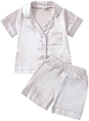 Pijamas de seda de meninas de crianças pequenas de meninas, camisa de botão de manga curta e pijamas de Páscoa para meninas
