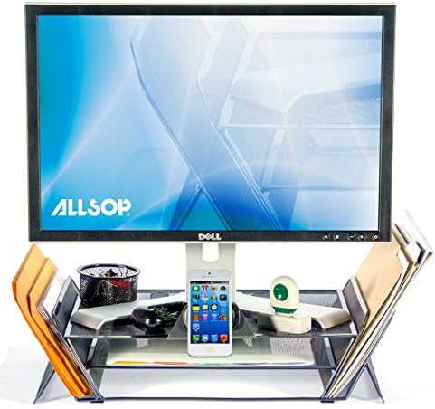 Allsop Desktek Series Monitor Stand com armazenamento de prateleira / arquivo e suporte de telefone de Clingo, cinza