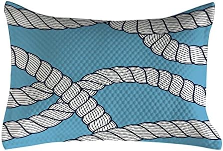 Ambesonne Blue náutico acolchoado Capa de travesseiro, close up estilo desenho animado nó amarrado em um fundo azul,