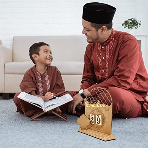 Aygjkie Ramadan Calendário 2023, calendário de contagem regressiva de madeira Eid Mubarak Calendário Diy Ramadan Decoração