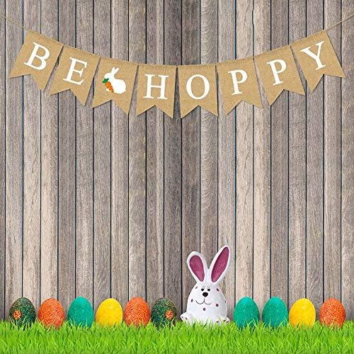 Rainlemon Jute Burlap Be Banner Hoppy com Bunny Spring Easter Party Decoration Supply