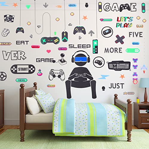 56 peças Decalques de parede do jogador Gamer Sticker Sticker Gaming Controller Joystick Decalques de parede Removável Video