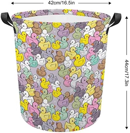 Patos de bebê coloridos cesto de lavanderia dobrável Saco de armazenamento à prova d'água com alça com alça 16,5 x 16,5 x 17
