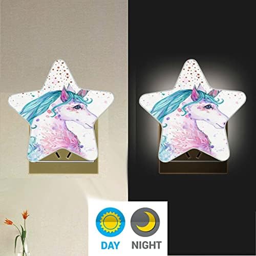 Aquarela fofa unicórnio noturno plug in Led Night Lamp Dusk to Dawn Sensor Nightlight for Kids Bedroom Bathing Kitchen Nursery