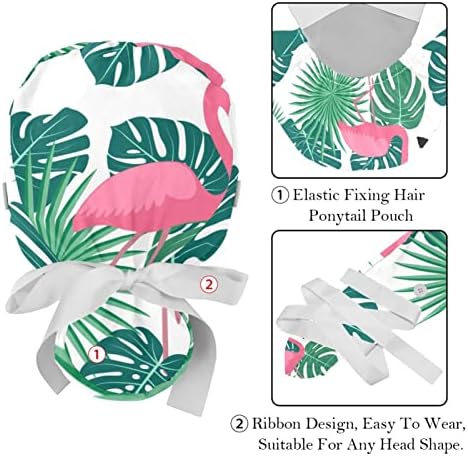 Flamingo Tropical Palm Jungle Monstera Folhas 2 PCs Chapéus bufantes ajustáveis ​​com botões e tampas de gravata da cabeça