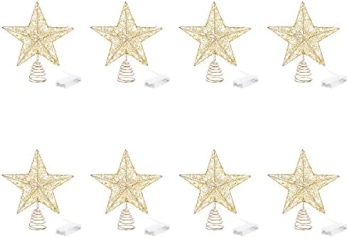 8 PCs Treça de Natal Trepa de Christmas Topper Luminous Star Shape Treetop Decor para Decoração em casa em casa para