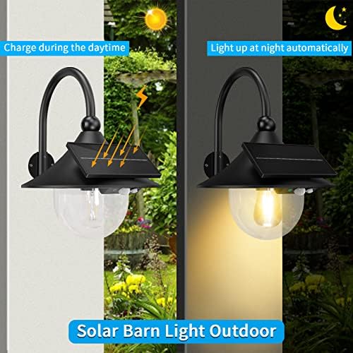 Aqonsie Solar Barn Lights Outdoor com 3 modos de iluminação e detecção de movimento, montagem de parede Rússica derramamento