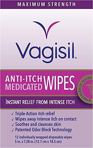 Vagisil Anti-Titch Medicated Wipes, força máxima, 12 ea