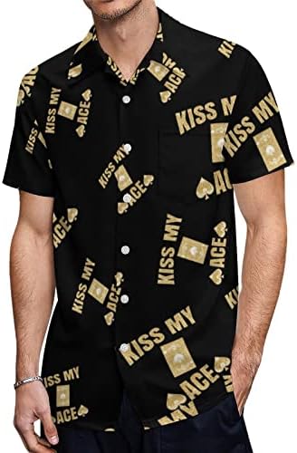 Beije meu ás poker casual manga curta botão para baixo de camisa de camisa de camisa praia para homens