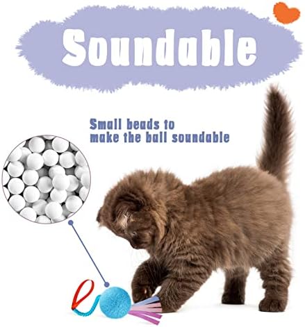 Lepawit 4pcs Cat Crinkle Toys interativos Bolas peludas coloridas Sounable com fita e molas em espiral de bobina elástica Chasing
