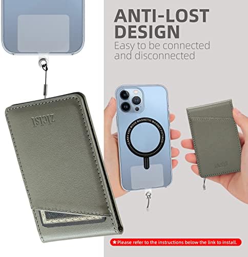 Carteira magnética removível de couro Zicisi compatível com as carteiras MagSafe Stand, 5 titulares de cartas e bloqueio de RFID
