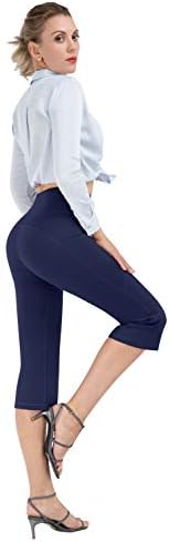 Calças de ioga de bootcut de vida para mulheres com bolsos, calças casuais de cintura alta, trepando suaves leggings