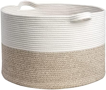 Santosup grande cesta de cesta de corda de algodão tecido de lavanderia com alça com alça de armazenamento decorativo cesto