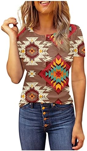 Mulheres verão Retro Impressão blusas botão de moda para baixo de manga curta Tops casuais redondo camisetas de pescoço