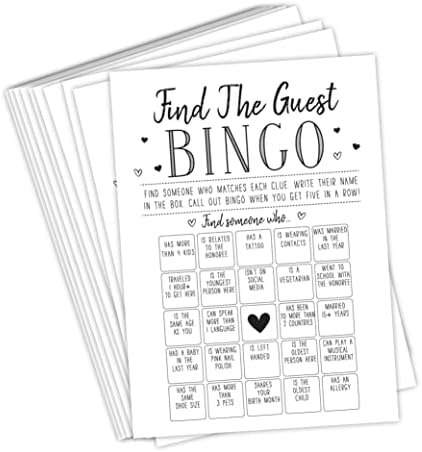 Encontre o jogo de bingo convidado para chuveiro de noiva, chá de bebê e festas de despedida de solteira, 50 cartas de jogo incluídas