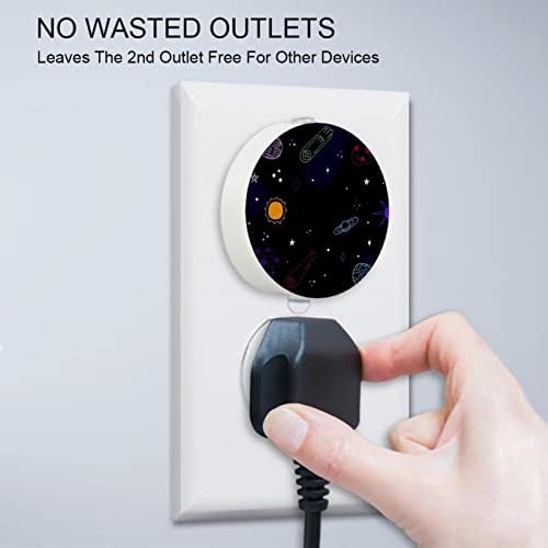 2 Pacote de plug-in Nightlight LED Night Light Space Galaxy Planet com sensor do anoitecer para o quarto para o quarto de