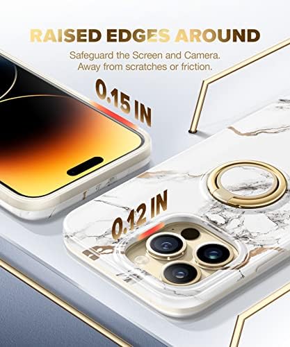 GVIEWIN Compatível com iPhone 14 Pro Case 6,1 polegadas 2022, [suporte de anel rotativo em 360 ° embutido] Marble Slim elegante e