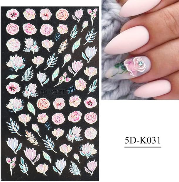 3D em relevo os adesivos da arte da flor da primavera decalques 5d auto-adesivo pegatinas uñas design floral dicas de manicure decoração