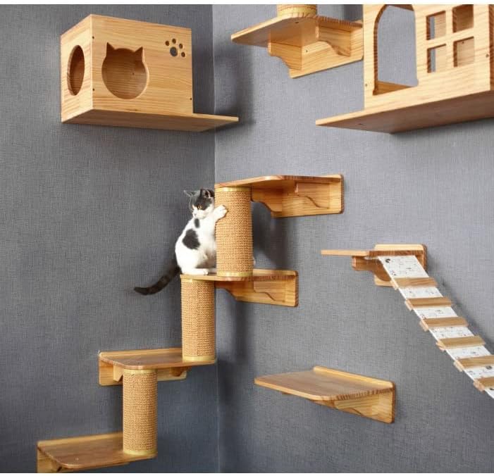 Iuljh Cat Toy Toy Cat Bridge escalada quadro de gato Cat Tree House Wood Kitten Plataforma Plataforma Diy Pet Furniture House Play