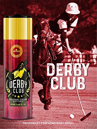 Arras genérico perfume derby clube desodorante spray corporal refrescante deo duradouro para homens 200 ml