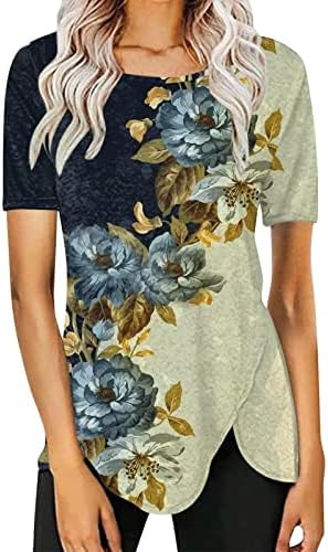 Tops de tampas relaxadas femininas pinturas a óleo estampa de camiseta moderna túnica de verão túnica redonda no pescoço de manga