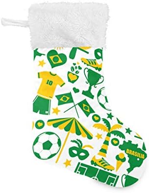 Pimilagu Brasil Brasil Padrão sem costura meias de Natal 1 pacote 17,7 , meias penduradas para decoração de Natal